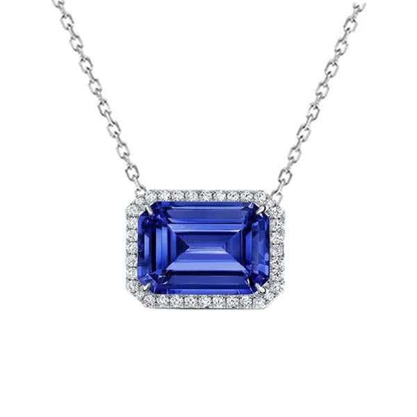 Halo Pendant Emerald Ceylon Sapphire & Round Diamond 3.25 Carats - Gemstone Pendant-harrychadent.ca