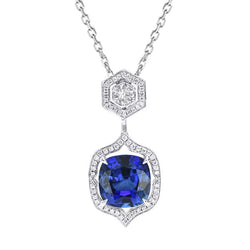 Fancy Halo Cushion Sri Lankan Sapphire Pendant Necklace 3.25 Carats