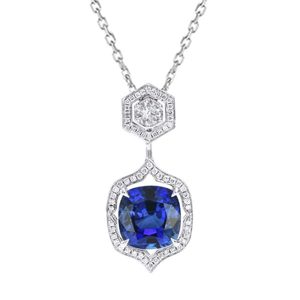 Fancy Halo Cushion Sri Lankan Sapphire Pendant Necklace 3.25 Carats - Gemstone Pendant-harrychadent.ca