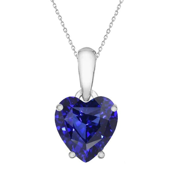 Heart Blue Sapphire Solitaire Pendant 4 Prong Set Necklace 3.50 Carats - Gemstone Pendant-harrychadent.ca