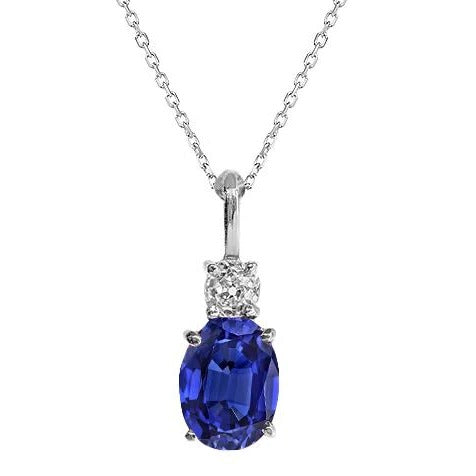 Ladies Oval Natural Blue Sapphire & Round Diamond Pendant 1.75 Carats - Gemstone Pendant-harrychadent.ca