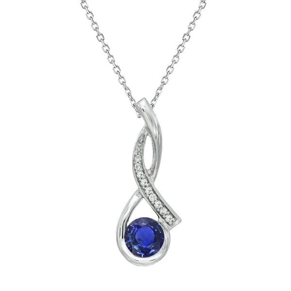 Lady’s Round Ceylon Sapphire Pendant 14K White Gold 1.25 Carats - Gemstone Pendant-harrychadent.ca