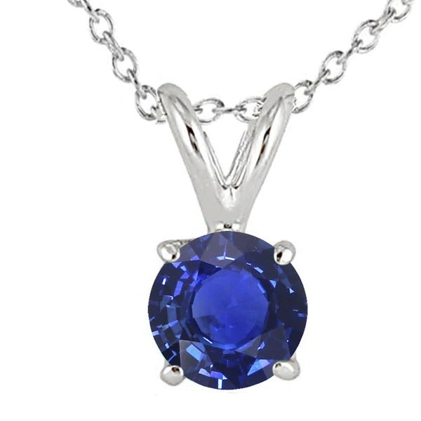 Round Natural Blue Sapphire Solitaire Pendant V Bail 3.50 Carats - Gemstone Pendant-harrychadent.ca