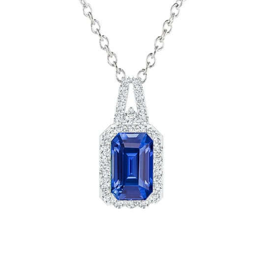 Halo Pendant Emerald Gemstone & Round Diamond Gold 2.75 Carats - Gemstone Pendant-harrychadent.ca
