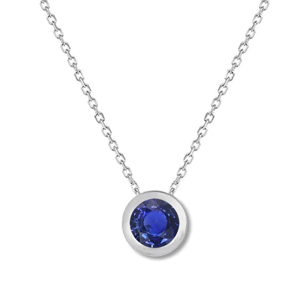 Ladies Round Natural Blue Sapphire Solitaire Pendant Gold 1 Carat - Gemstone Pendant-harrychadent.ca