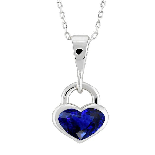 Solitaire Pendant Heart Ceylon Sapphire Slide Bezel Set 1.50 Carats - Gemstone Pendant-harrychadent.ca