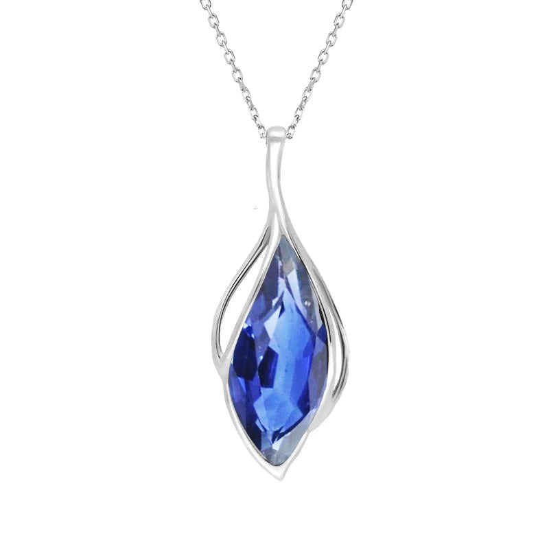 Solitaire Pendant Marquise Blue Sapphire 14K White Gold Jewelry 2 Carats - Gemstone Pendant-harrychadent.ca