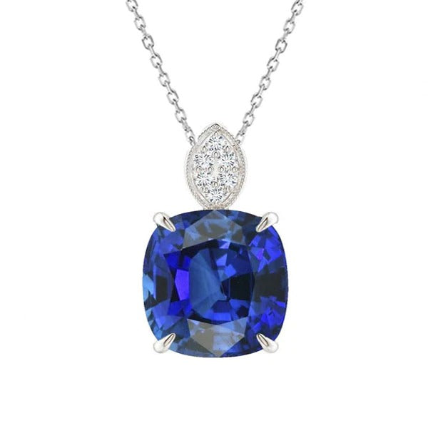 Halo Pendant Cushion Natural Blue Sapphire & Diamond 6.50 Carats - Gemstone Pendant-harrychadent.ca