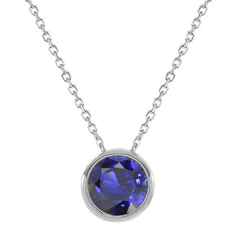 Solitaire Round Blue Sapphire Pendant Bezel Set Jewelry 1.50 Carats - Gemstone Pendant-harrychadent.ca