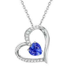 Heart Sapphire & Round Natural Earth Mined Diamond Love Pendant White Gold 2 Carats