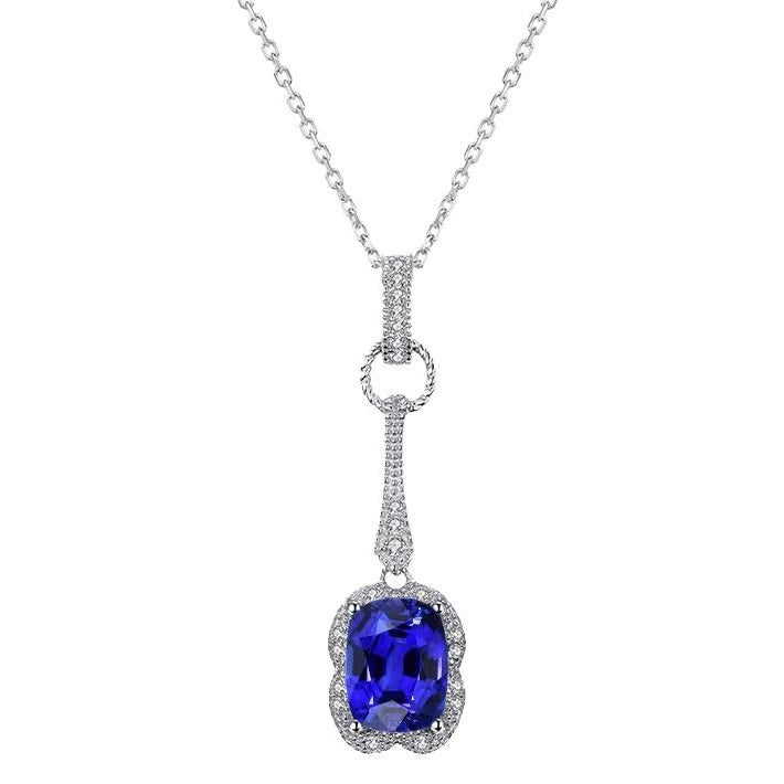 Oval Blue Sapphire & Round Diamond Pendant 14K Gold 1.75 Carats - Gemstone Pendant-harrychadent.ca