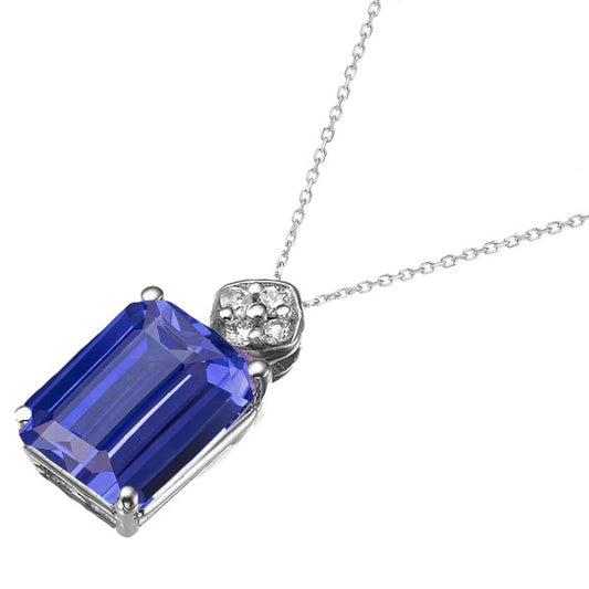 White Gold Emerald Ceylon Sapphire & Diamond Pendant 2.75 Carats - Gemstone Pendant-harrychadent.ca