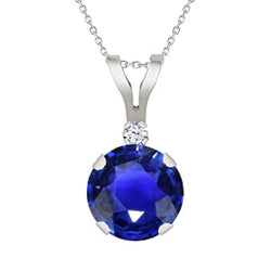 Round Sri Lanka Sapphire & Natural Earth Mined Diamond Pendant 2 Stones 3.75 Carats