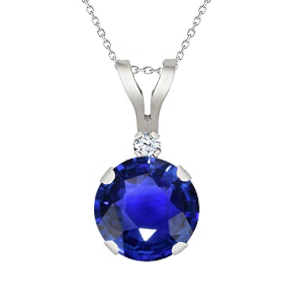 Round Sri Lanka Sapphire & Diamond Pendant 2 Stones 3.75 Carats - Gemstone Pendant-harrychadent.ca