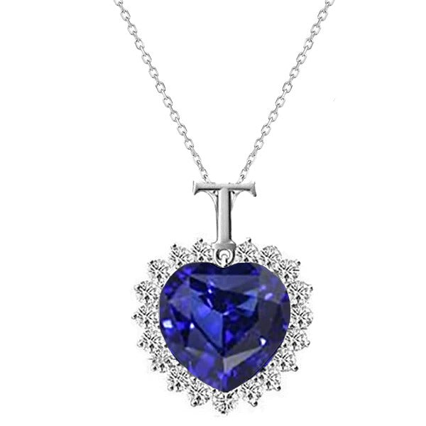 Halo Heart Sapphire & Diamond Letter Pendant Star Style 4.25 Carats - Gemstone Pendant-harrychadent.ca