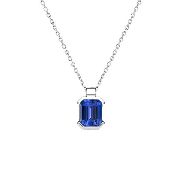 Solitaire Emerald Ceylon Sapphire Pendant Half Bezel Set Gold 1 Carat - Gemstone Pendant-harrychadent.ca