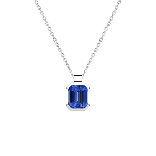 Solitaire Emerald Ceylon Sapphire Pendant Half Bezel Set Gold 1 Carat - Gemstone Pendant-harrychadent.ca