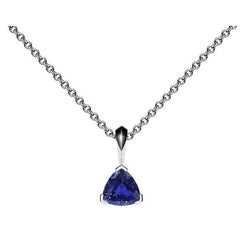 Solitaire Trillion Blue Sapphire Pendant V Prong Set 14K Gold 1 Carat