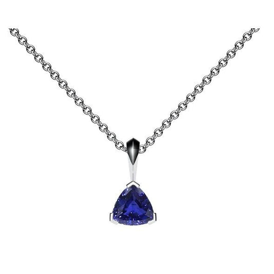 Solitaire Trillion Blue Sapphire Pendant V Prong Set 14K Gold 1 Carat - Gemstone Pendant-harrychadent.ca