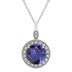 Halo Round Gemstone Pendant With Chain Jewelry 3.75 Carats Gold