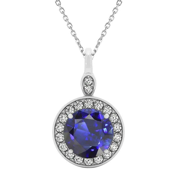 Halo Round Gemstone Pendant With Chain Jewelry 3.75 Carats Gold - Gemstone Pendant-harrychadent.ca