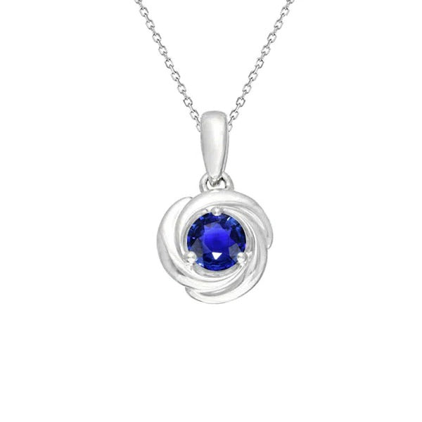 Gold Round Blue Sapphire Pendant With Chain Women’s Jewelry 1 Carat - Gemstone Pendant-harrychadent.ca