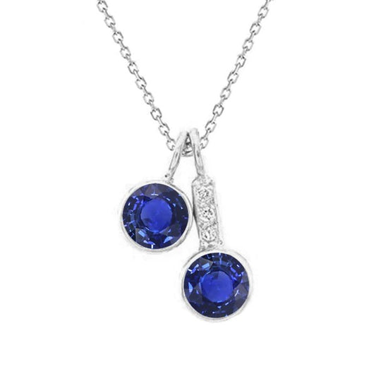 Round Blue Sapphire Pendant With Chain Ladies Jewelry 2.25 Carats - Gemstone Pendant-harrychadent.ca