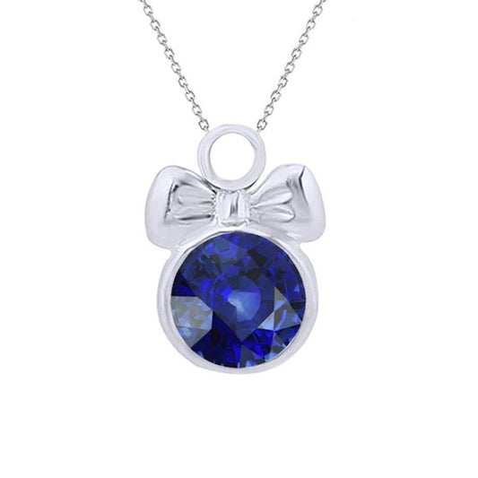 Solitaire Round Ceylon Sapphire Ribbon Style Pendant Bezel 2 Carats - Gemstone Pendant-harrychadent.ca