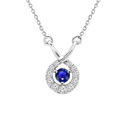 Halo Pendant Round Sri Lanka Sapphire & Diamond Necklace 1.25 Carats
