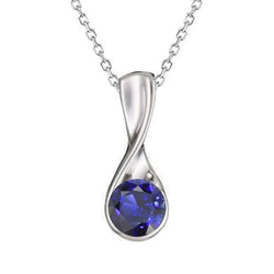 Ladies Round Natural Blue Sapphire Solitaire Pendant Gold 1.50 Carats