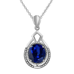 Natural Earth Mined Diamond Fancy Pendant Round Ceylon Sapphire Necklace 3.25 Carats