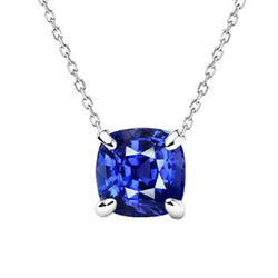 Solitaire Cushion Ceylon Sapphire Pendant 4 Prong Set Gold 3.50 Carats