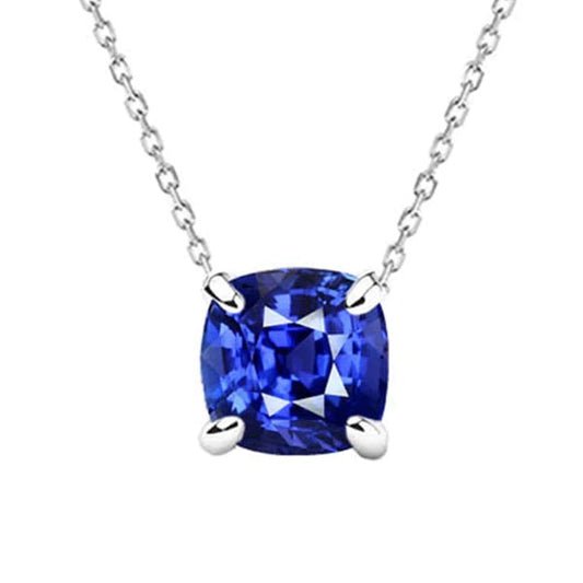 Solitaire Cushion Ceylon Sapphire Pendant 4 Prong Set Gold 3.50 Carats - Gemstone Pendant-harrychadent.ca