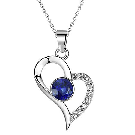 Heart Pendant Round Blue Sapphire & Diamond Necklace 1.25 Carats - Gemstone Pendant-harrychadent.ca