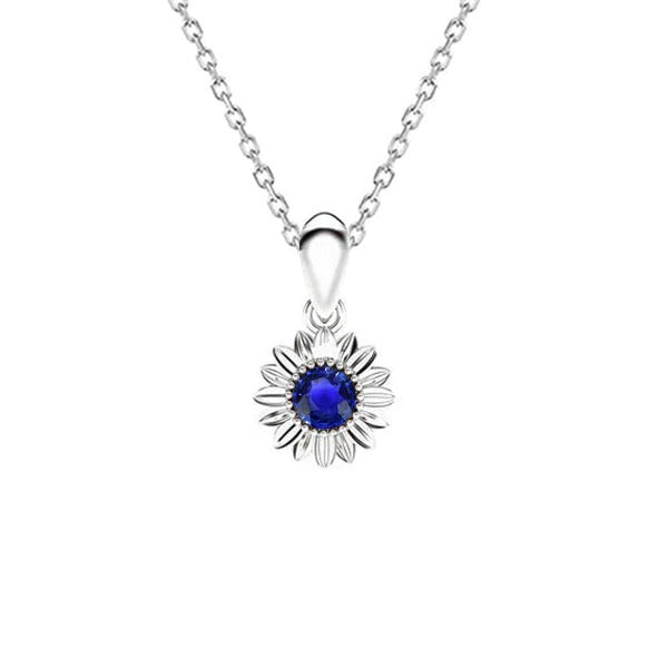 Solitaire Round Blue Sapphire Pendant Flower Style Necklace 1 Carat - Gemstone Pendant-harrychadent.ca