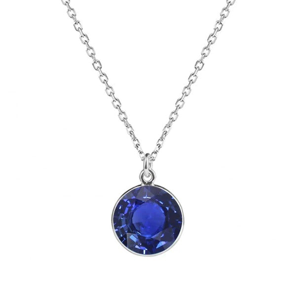 Round Blue Sapphire Solitaire Pendant With Bail Necklace 2 Carats - Gemstone Pendant-harrychadent.ca