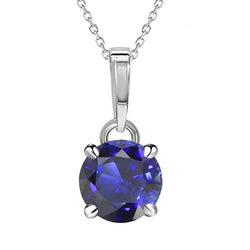 Solitaire Pendant Round Ceylon Sapphire 4 Prong Set 3 Carats Jewelry