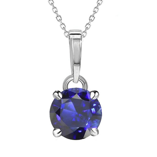 Solitaire Pendant Round Ceylon Sapphire 4 Prong Set 3 Carats Jewelry - Gemstone Pendant-harrychadent.ca