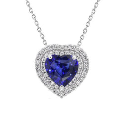 Halo Heart Blue Sapphire Pendant Ladies Natural Earth Mined Diamond Jewelry 4.50 Carats