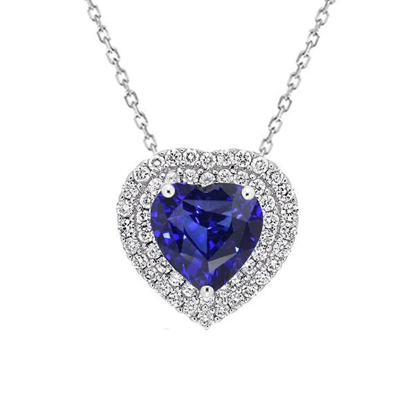 Halo Heart Blue Sapphire Pendant Ladies Diamond Jewelry 4.50 Carats - Gemstone Pendant-harrychadent.ca