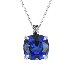 Solitaire Pendant Cushion Ceylon Sapphire Necklace Gold 4.50 Carats