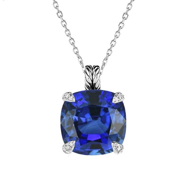 Solitaire Pendant Cushion Ceylon Sapphire Necklace Gold 4.50 Carats - Gemstone Pendant-harrychadent.ca