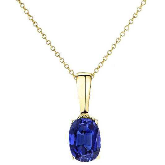 Yellow Gold Solitaire Pendant Oval Sri Lankan Sapphire 1.50 Carats - Gemstone Pendant-harrychadent.ca