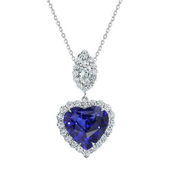 Halo Heart Sapphire Pendant Marquise & Round Natural Earth Mined Diamond 3.25 Carats