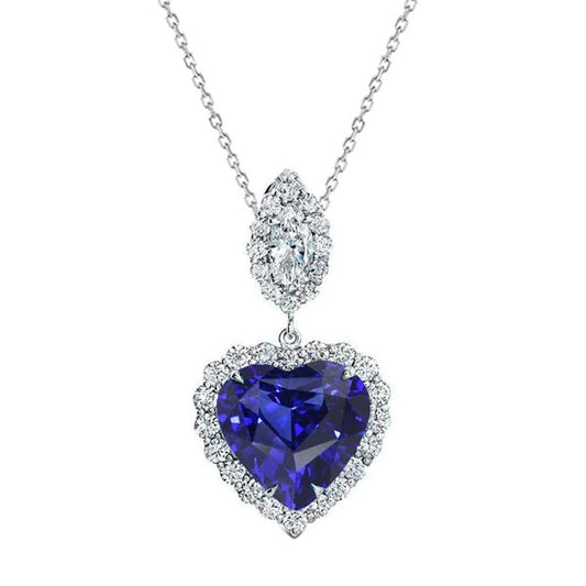 Halo Heart Sapphire Pendant Marquise & Round Diamond 3.25 Carats - Gemstone Pendant-harrychadent.ca