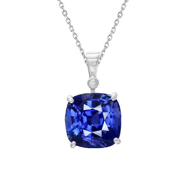 Solitaire Pendant Cushion Ceylon Sapphire 4 Prong Set 3.50 Carats - Gemstone Pendant-harrychadent.ca