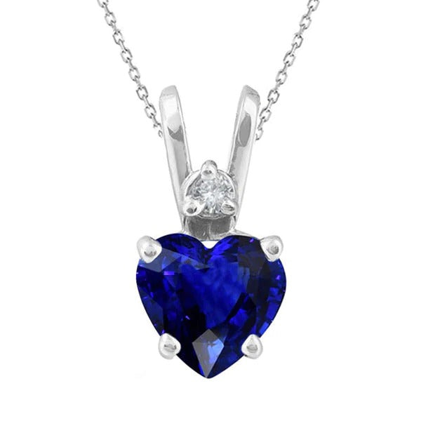 Heart Ceylon Sapphire & Diamond Lady’s Pendant 2 Stones 3.50 Carats - Gemstone Pendant-harrychadent.ca