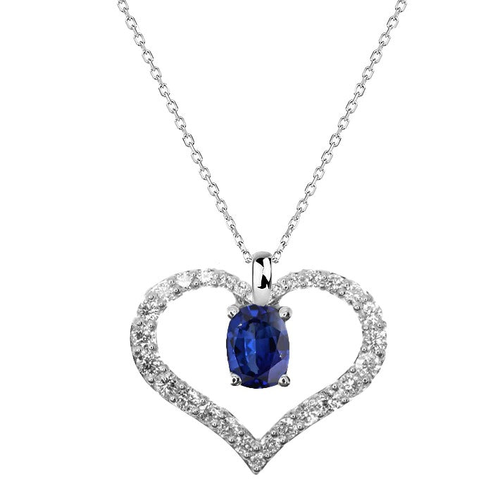 Oval Blue Sapphire & Diamond Heart Pendant Necklace 3.25 Carats - Gemstone Pendant-harrychadent.ca