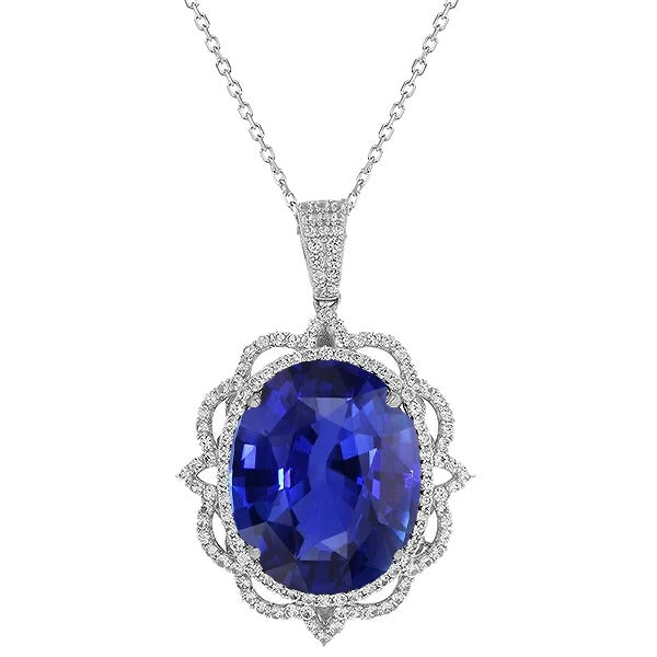 Fancy Solitaire Pendant Oval Dark Blue Sapphire Jewelry 4 Carats Gold - Gemstone Pendant-harrychadent.ca