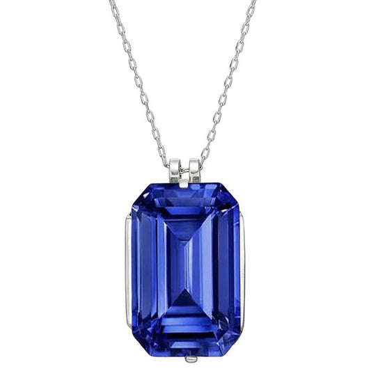 Solitaire Emerald Ceylon Sapphire Pendant With Chain 14K Gold 4 Carats - Gemstone Pendant-harrychadent.ca